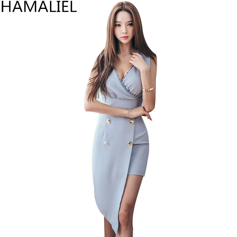HAMALIEL Korean Style Sleeveless Asymmetrical Women Dress